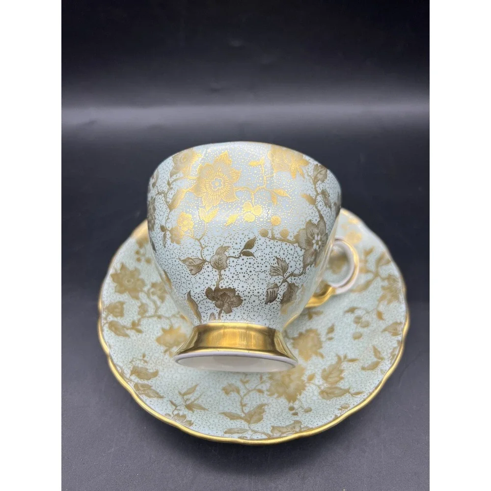 Vintage TUSCAN England Bone China Blue Golden Blossom Set Footed Cup & Saucer